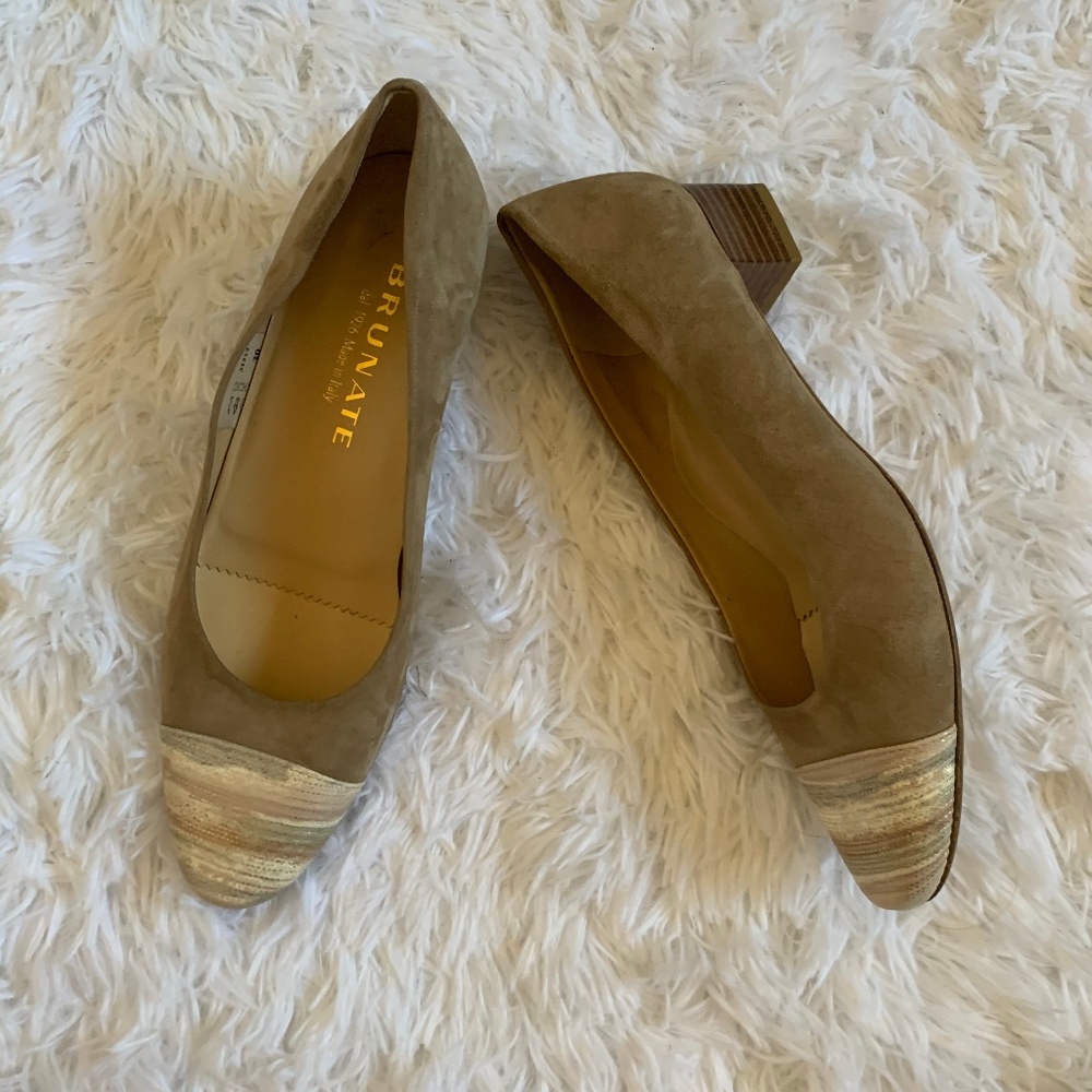 Brunate Italian Suede Tan Block Low Heels EU 39